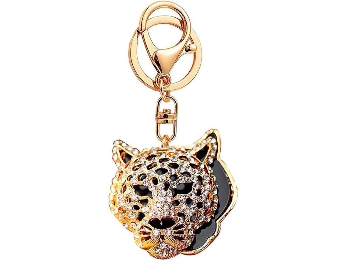 Chaveiro De Cabeça De Leopardo Com Cristais Moda, Dourado 2, Presente Decoração Para Bolsa Carro