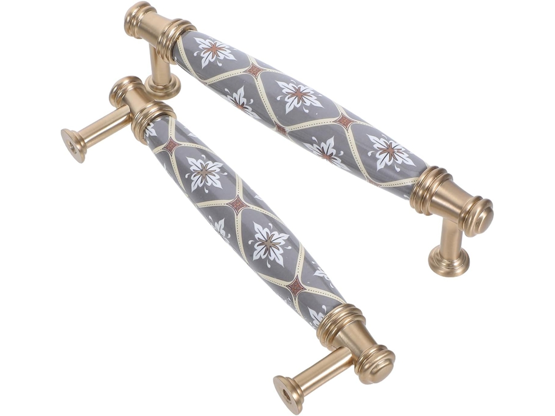 Conjunto De 2 Puxadores De Cerâmica Luxuosos Para Armários, Com Acabamento Curvo Em Metal.