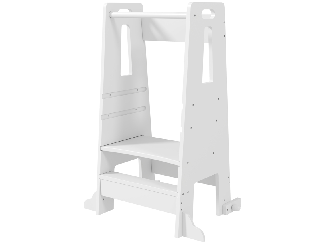 Torre De Aprendizagem Para Crianças Com Altura Ajustável Em 3 Níveis E Barreira De Segurança 45x47,5x91 Cm Branco