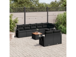 Vidaxl 9 Pcs Conjunto De Sofás P/ Jardim C/ Almofadões Vime Pe Preto