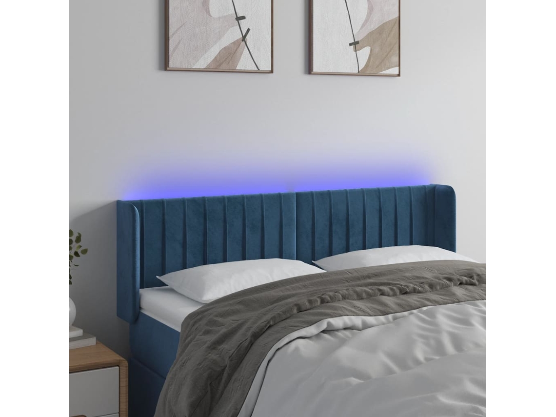 Cabecero con luces LED, terciopelo, 147x16x78/88 cm, azul oscuro