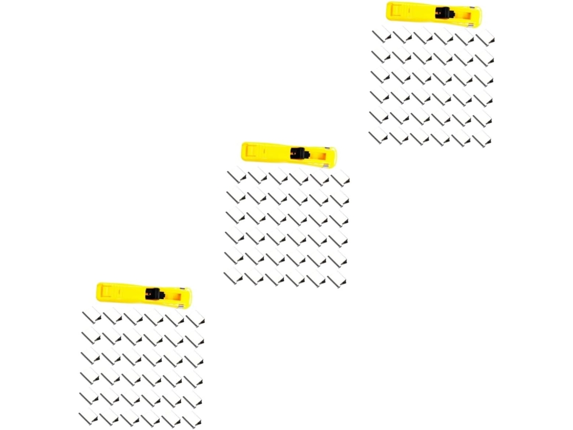 Conjunto de 3 grampeadores reutilizáveis com clipe de papel, dispensador de clipes para documentos e refil durável.