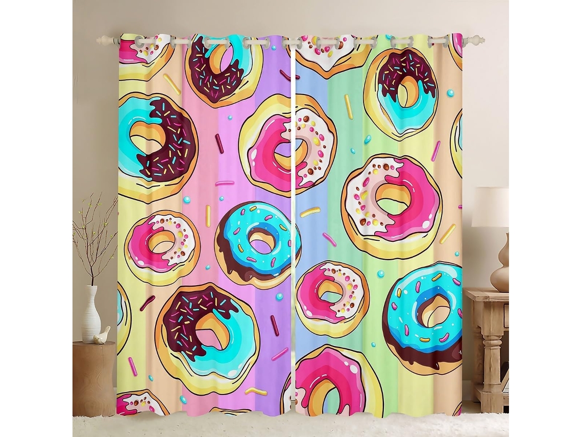 Cortinas Homewish Com Estampa De Donuts, Cortinas Com Estampa De Chocolate E Manteiga Para Crianças, Adolescentes