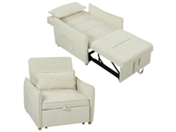 Poltrona Cama 3 Em 1 Transformável Com Almofada Lombar, Para Sala, Cremes