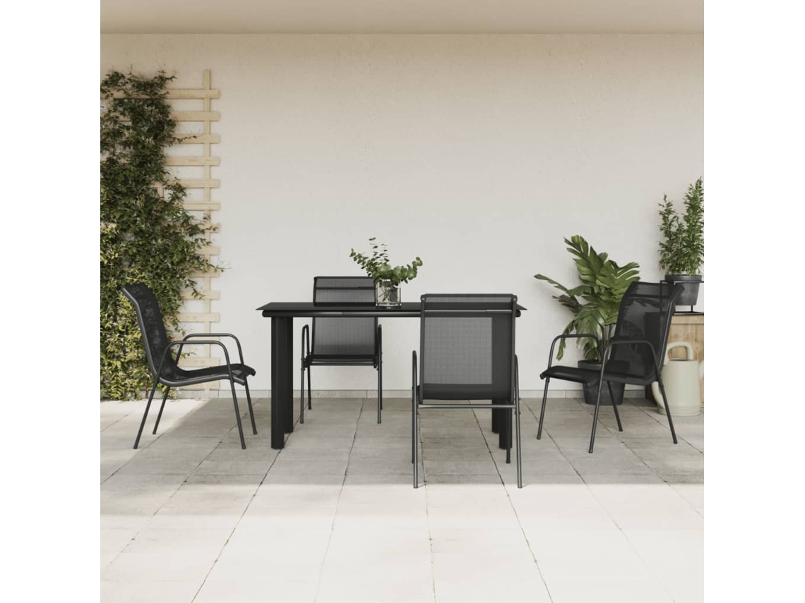 Vidaxl 5 Pcs Conjunto De Jantar Para Jardim Aço E Textilene Preto