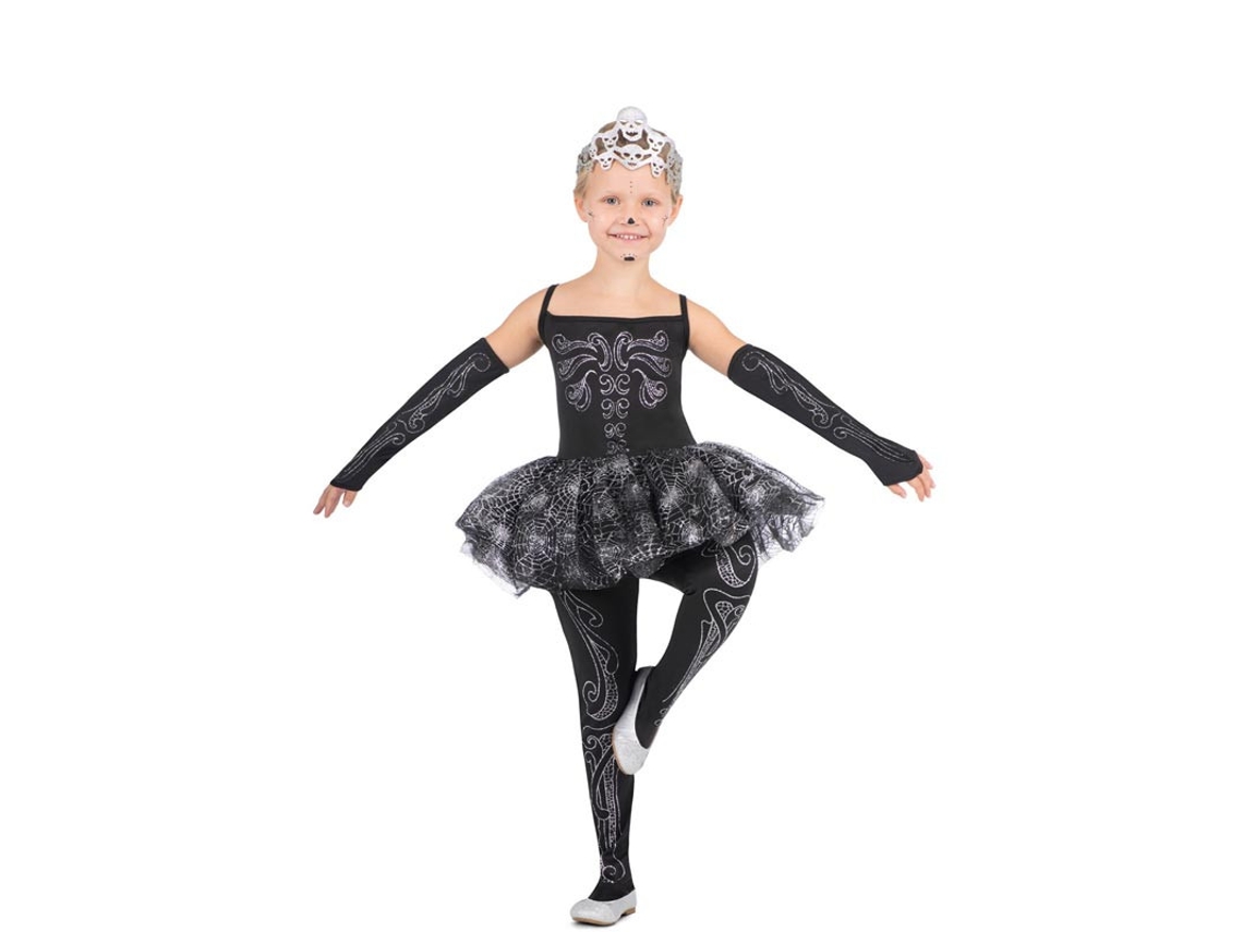 Fato de dançarina esqueleto com tiara para menina