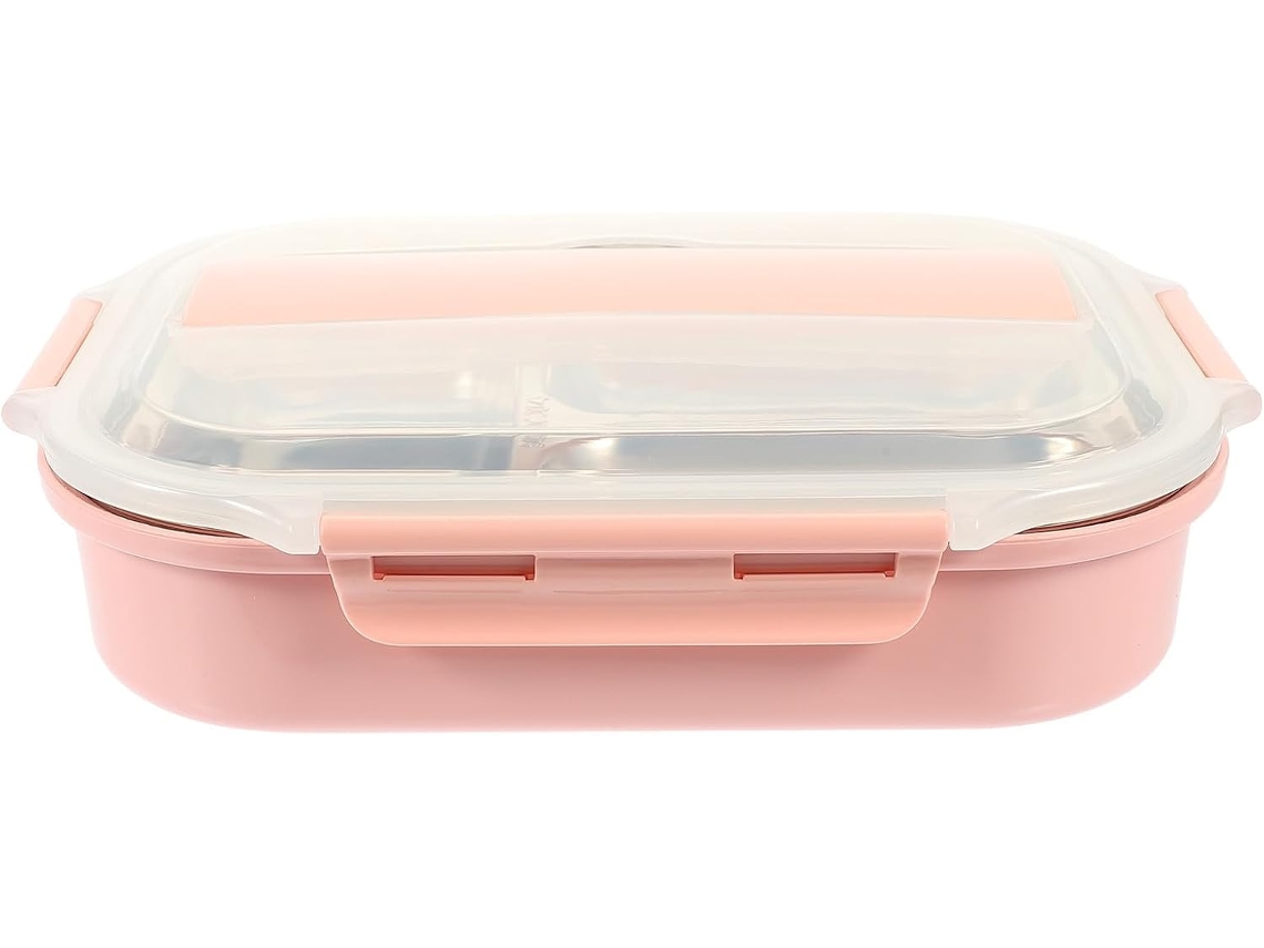 Lancheira Térmica Labrimp De Aço Inoxidável 1200ml Com 3 Compartimentos, Rosa, Ideal Para Estudantes E Uso No Escritório