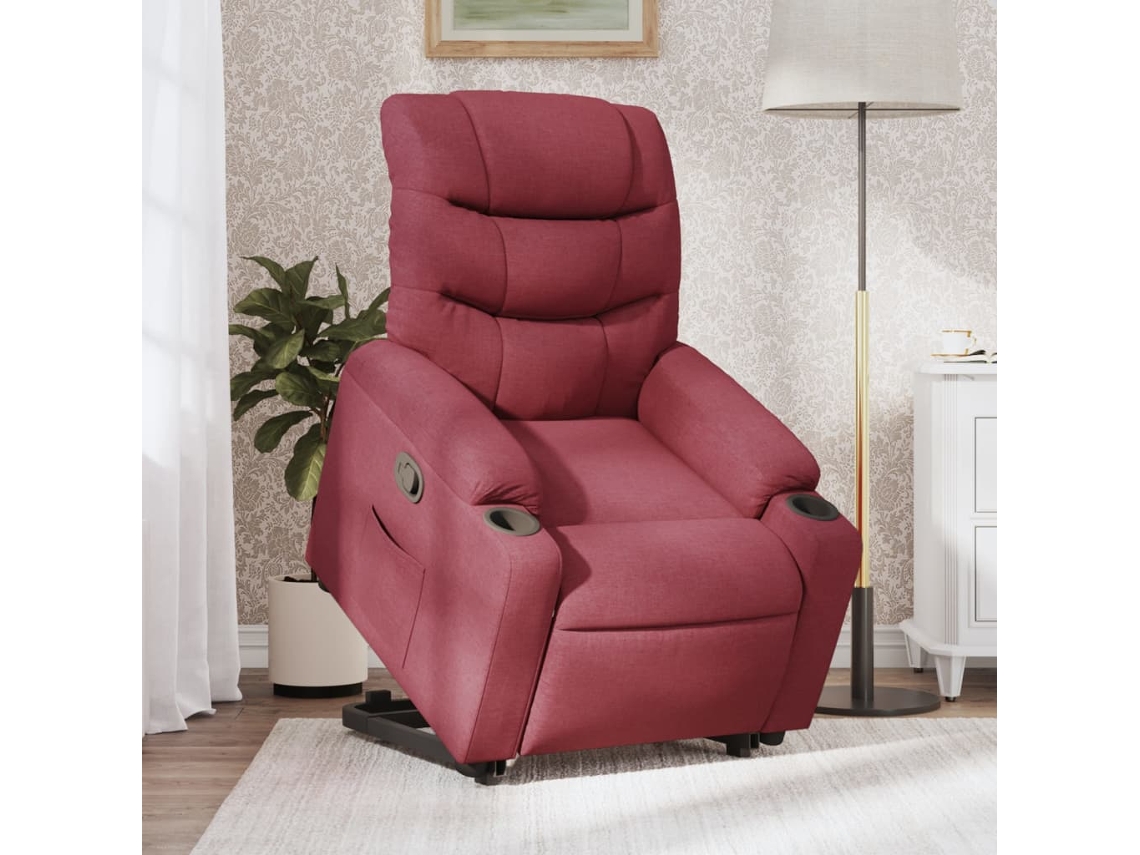 Vidaxl Poltrona Reclinável Elevatória Tecido Vermelho Tinto