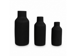 Conjunto 3 Vasos Relaxdays, 3 Tamanhos, Para Flores Frescas E Secas, Cerâmica, Decoração De Mesa, Preto