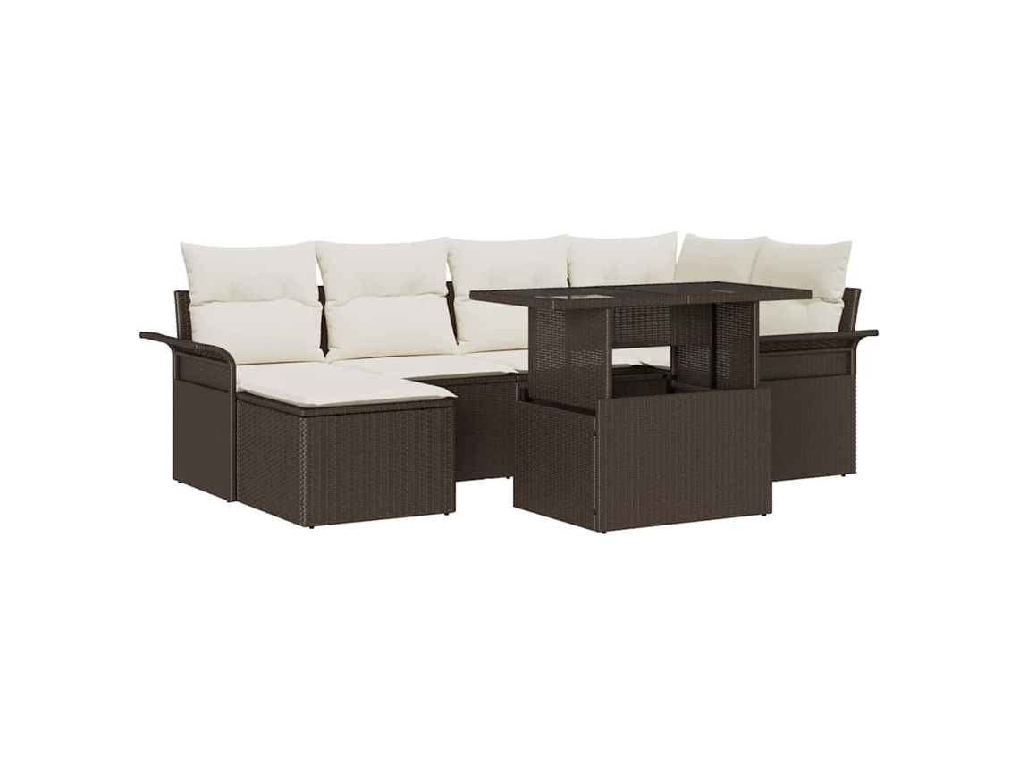 Vidaxl Conjunto De Sofá De Jardim 7 Unid. Castanho