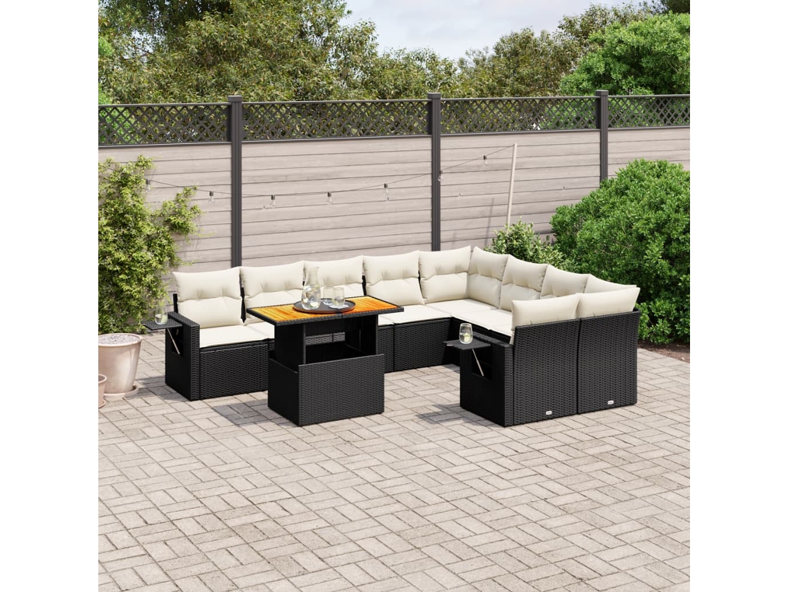 Vidaxl 10 Pcs Conjunto Sofás De Jardim C/ Almofadões Vime Pe Preto