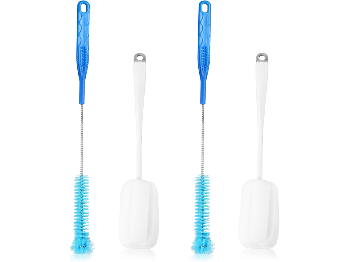 Conjunto de 4 Escovas Limpeza com Esponja e Aço. Cabo Ergonômico Antiderrapante. Cabos Longos para CHABERLU