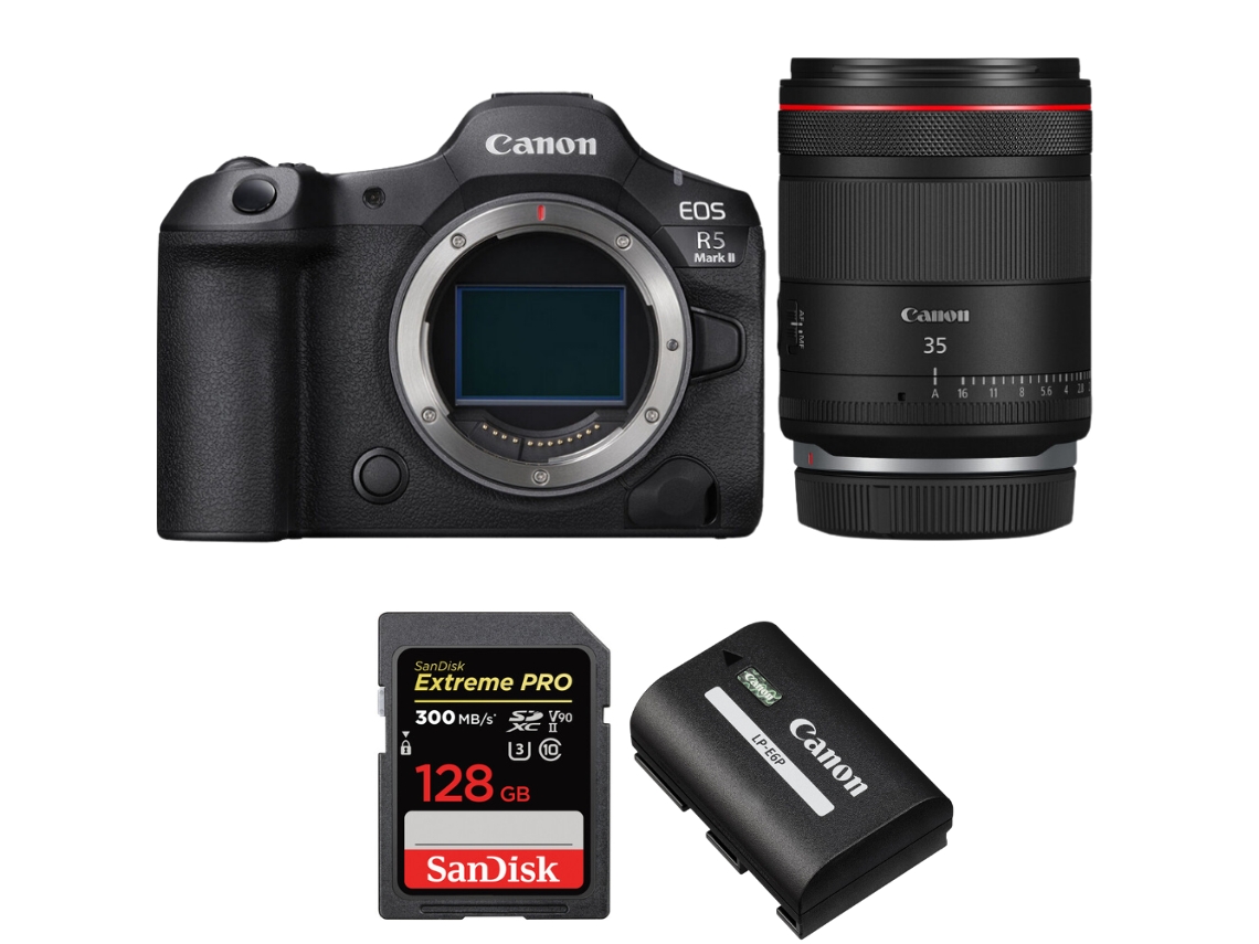 Eos R5 Mark Ii + Rf 35mm F/1.4 L Vcm + 1 Sandisk 128gb Uhs ii 300mb/s + 1 Canon Lp e6p + Ebook “20 Dicas para Fotos Que Impressionam” CANON