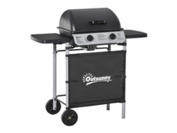 Barbecue a gás CHABERLU com 2 queimadores, rodas, mesas laterais, grelhas