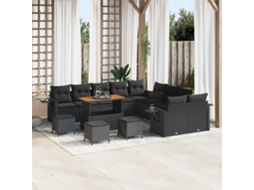 Vidaxl Conjunto De Sofá De Jardim 14 Unid. Preto Vime Pe