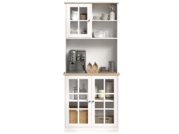 Aparador De Cozinha, Armário Alto Para Cozinha, Armário Com Bancada, 3 Portas De Vidro, 2