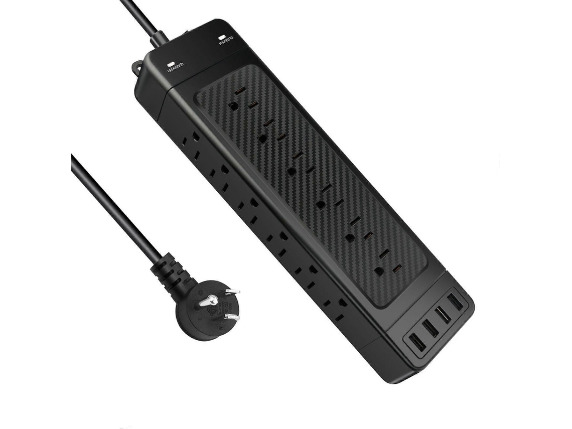 Extensão Elétrica Universal Com Tomadas Usb Para Escritório, 18 Tomadas Ca, 4 Portas Usb E Protetor Contra Surtos. Olysi Shop