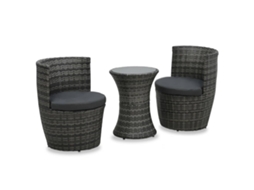 Conjunto 3 Peças Bistrô Com Almofadões Vime Pe Cinzento Dkd Home Decor