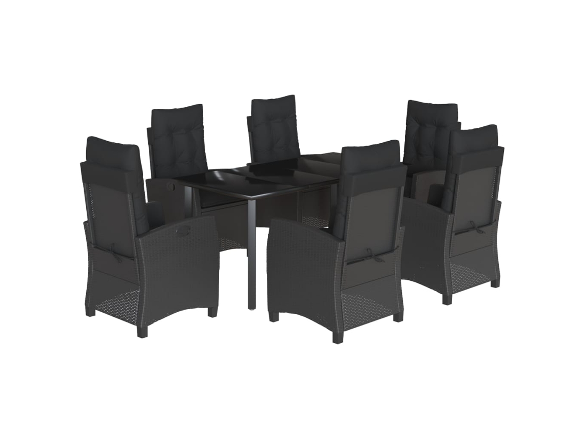 Conjunto de 7 Jantar para Jardim com Almofadões Vime Pe Preto MAISON EXCLUSIVE