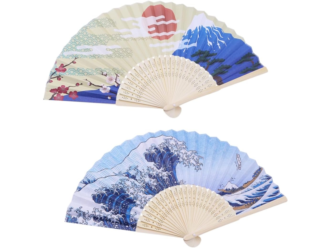 Leque dobrável de bambu leve com superfície lisa, 2 peças, para decorar pratos de sushi e outros projetos.