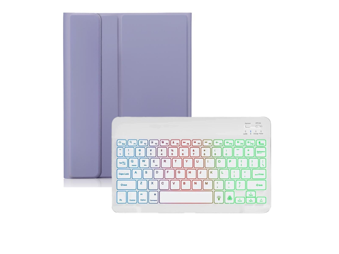 Lurelia Capa Com Teclado Bluetooth Para Samsung Tab S8 Plus 12.4sm X800/t970/t730 Teclado Retroiluminado Rgb, Layout Pt, Roxo Acinzentado E Branco