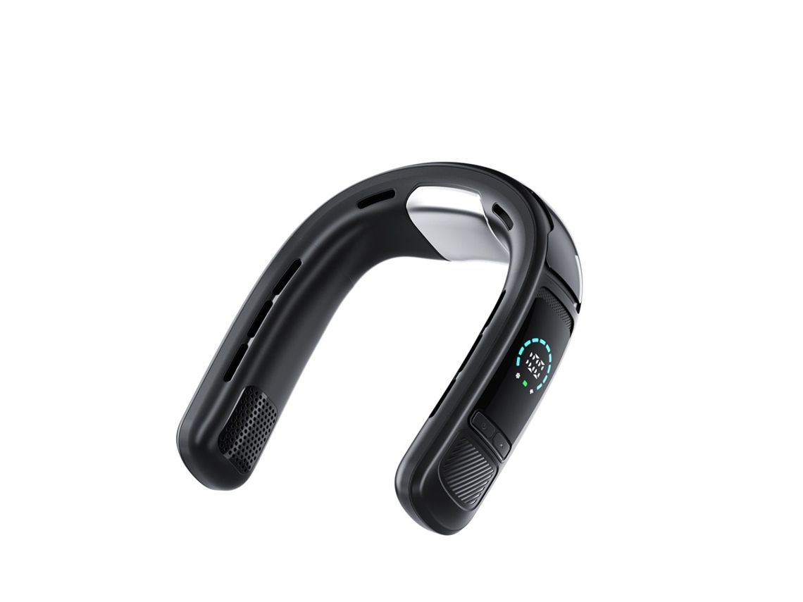 Ventilador Pescoço 6000mah Usb Vel Ajustável Visor Digital Preto