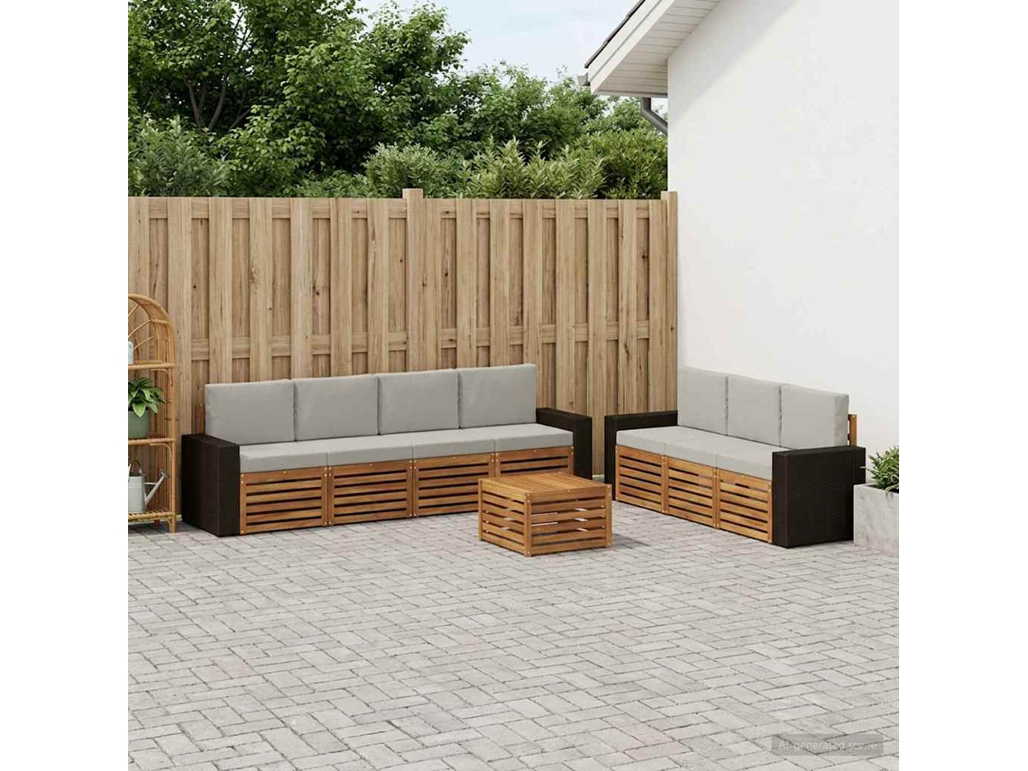 Vidaxl Conjuntos De Sofás Com Almofada 8 Pcs Madeira Sólida De Acácia