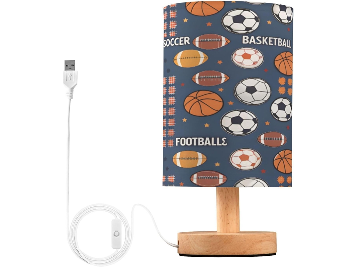 Abajur De Cabeceira Em Formato Bola Esportiva, Luminária De Cabeceira Led, Luminária De Leitura Com Portas Usb E Cúpula