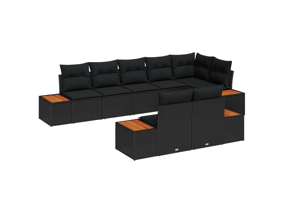 Conjunto 8 Sofá Modular De Jardim Vidaxl Preto Vime Pe (319 X 154 X 85 Cm)