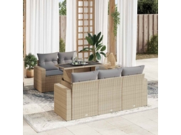 Vidaxl 6 Pcs Conjunto De Sofás P/ Jardim Com Almofadões Vime Pe Bege