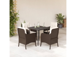 Vidaxl 5 Pcs Conjunto Jantar P/ Jardim C/ Almofadões Vime Pe Castanho