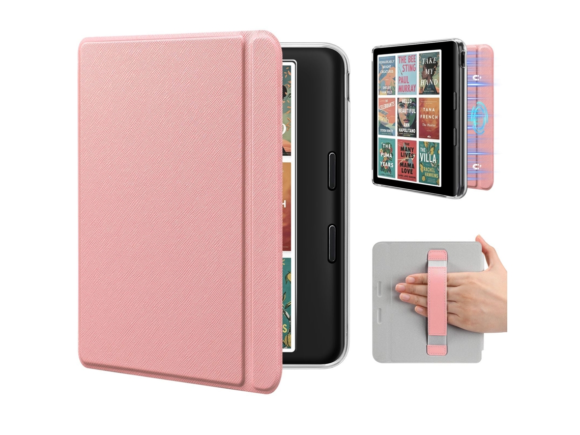 Capa Panoona Para Kobo Libra Colour 7 Polegadas, Com Pega De Mão Integrada, Capa Traseira Rígida Fina E Leve Em Pele Pu Rosa