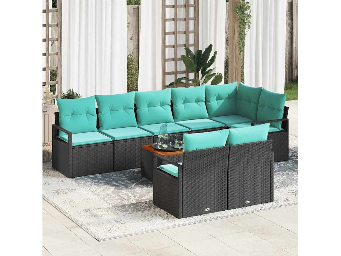 Vidaxl Conjunto De Sofá De Jardim 9 Unid. Preto Vime Pe