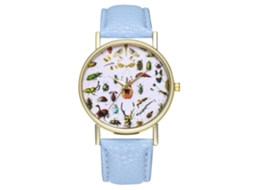 Relógio de quartzo unissex com estampa de insetos, pulseira casual moderna para presente, azul claro