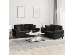 Vidaxl 2 Pcs Conjunto De Sofás Com Almofadas Veludo Preto