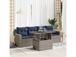 Vidaxl 5 Pcs Conjunto Sofás De Jardim C/ Almofadões Acácia E Vime Pe