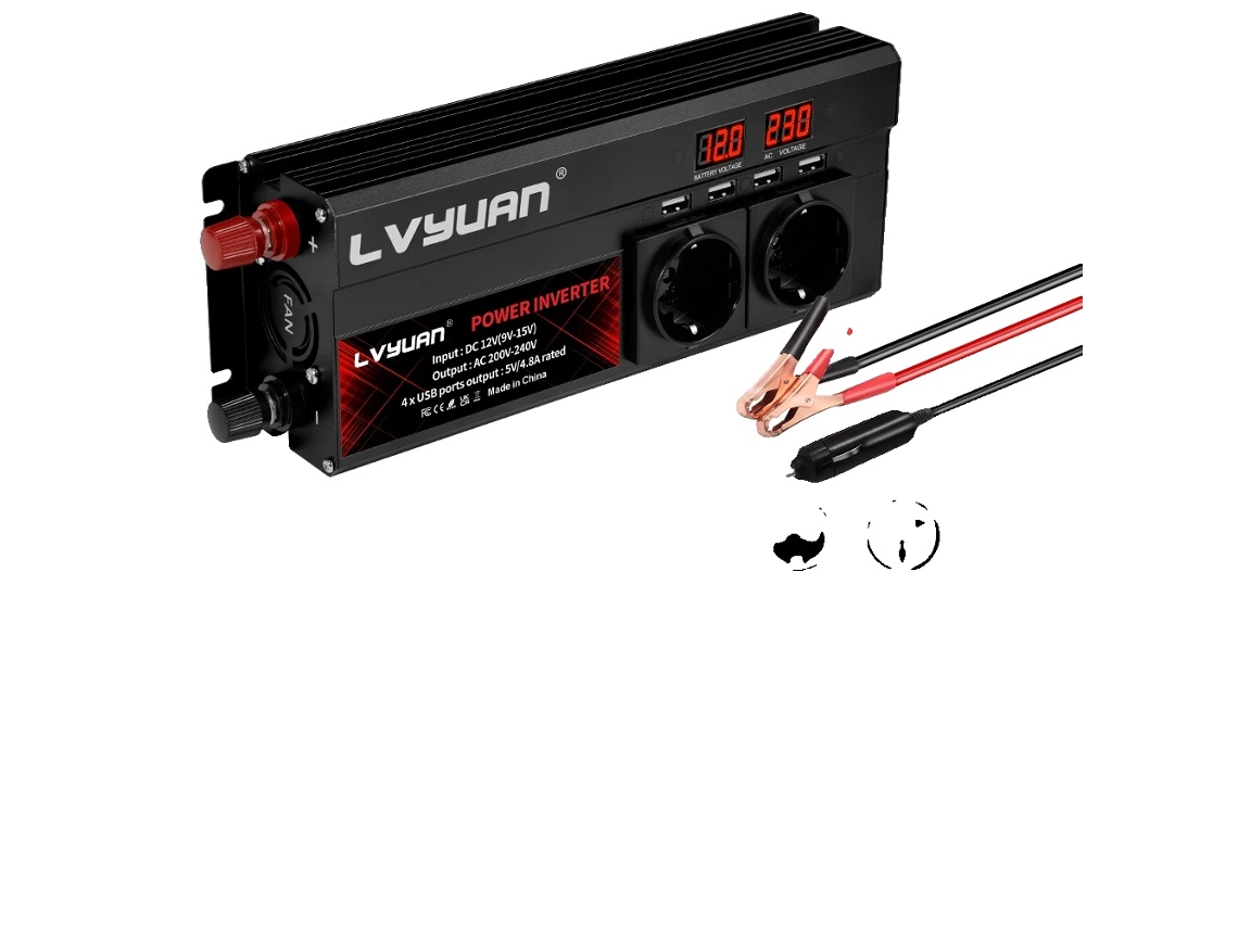 Inversor De Potência, Potência Nominal De 1300w, Display Led, 2600w Preto