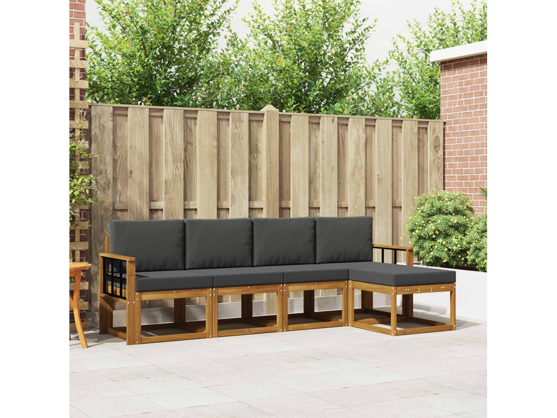 Vidaxl Conjunto De Sofás Para Exterior 5 Unid. Natural E Antracite