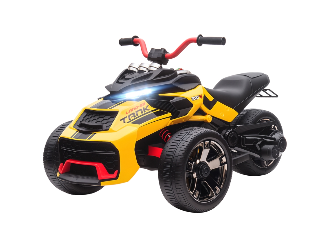 Triciclo Elétrico Infantil Reverso (bateria, Mp3, Buzina, 2 Velocidades, Led, 3 8 Anos, Amarelo)