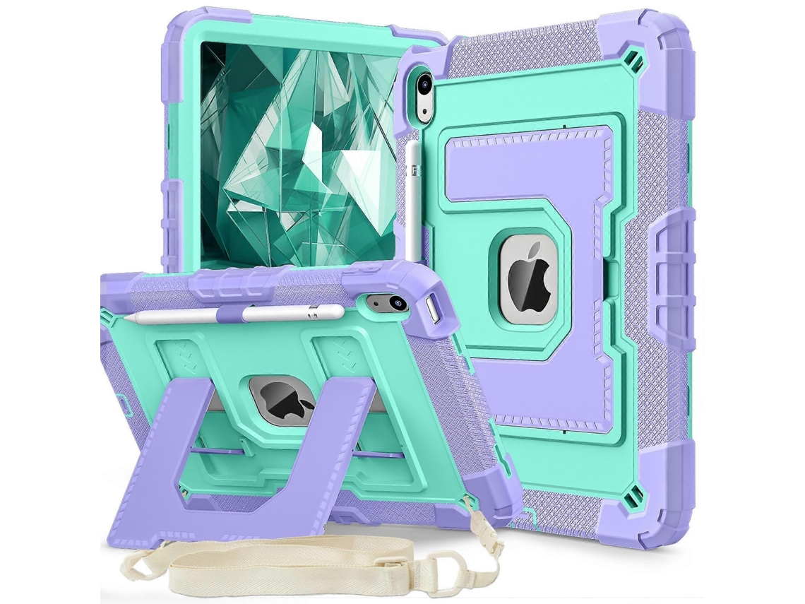 Capa Protetora Em Silicone E Pc Com Suporte Para Ipad 10.9 (2022) Em Roxo E Verde Menta, Verde Elysve