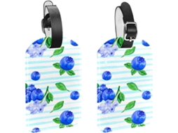 Conjunto De 2 Etiquetas Bagagem Em Couro Pu Com Estampa Aquarela E Mirtilo