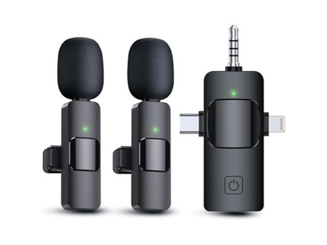 Microfone Sem Fios 3 Em 1 Orysin ? 2 Transmissores Para Iphone, Android E Pc