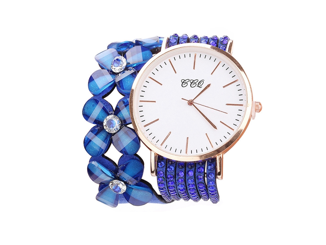 Relógio de Pulso Feminino de Quartzo com Pulseira Multicamadas e Strass Dial Escala Azul