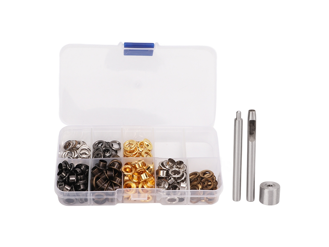 Kit de Ilhós Resistente com Acabamento Colorido, Fácil Instalação, para Sapatos, Bolsas, Roupas e Artesanato em Couro. AQUAFORGE