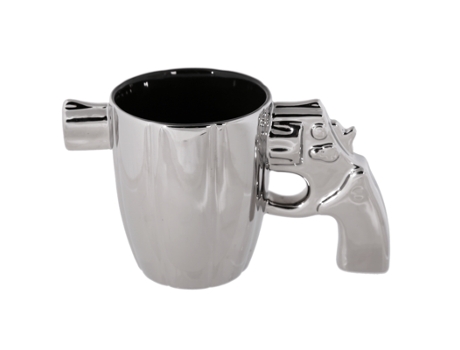 Caneca Prateada com Pega de Revólver / Dimensões: 17,5 X 8,5 X 10,1 Cm OUT OF THE BLUE