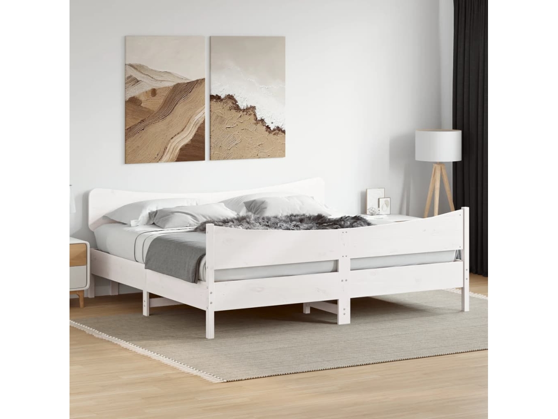 Vidaxl Cama Sem Colchão 200x200 Cm Madeira De Pinho Maciça Branco