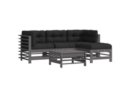 Conjunto de 5 Lounge Jardim com Almofadões Madeira Maciça Cinza MAISON EXCLUSIVE (5pcs)