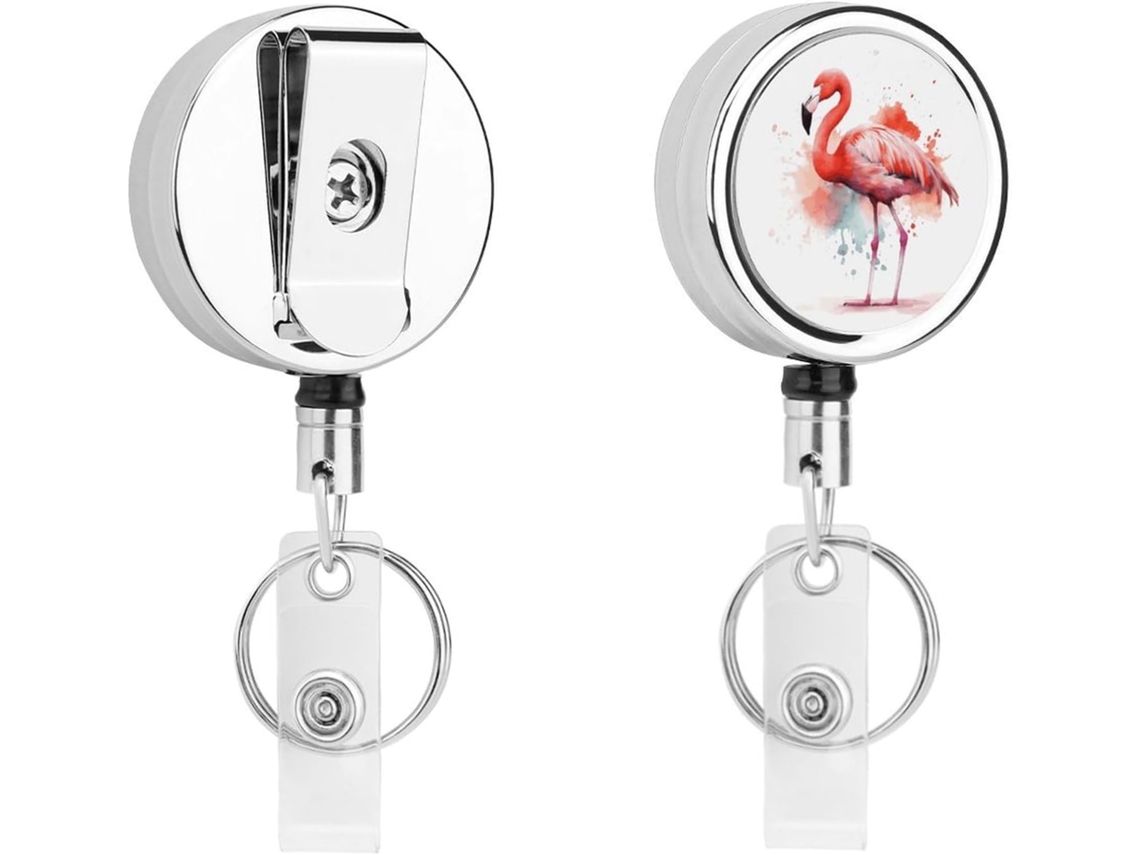 Clipe Crachá Com Design De Flamingo, Porta Crachá Fofo, Retrátil Metal Reel Professores, Alunos E