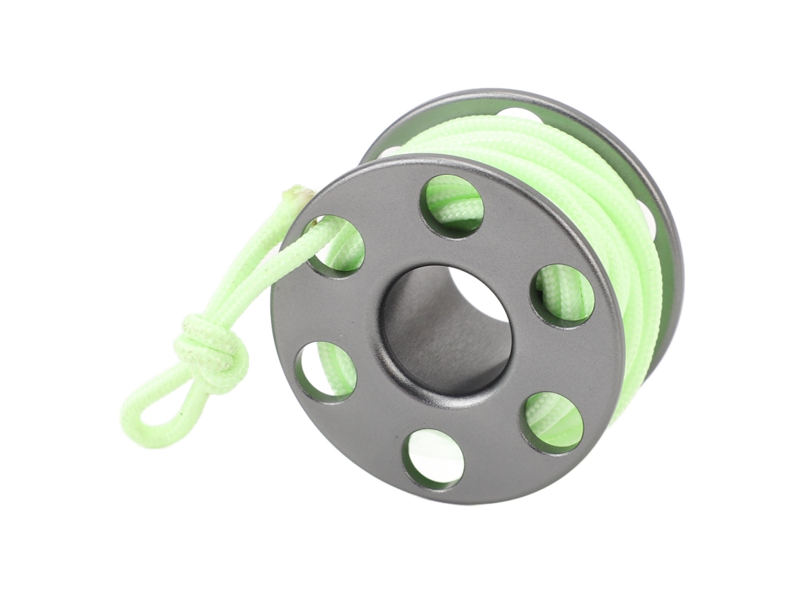 Mini Spool Pendant De Liga De Alumínio Com Cordão Verde Luminoso Para Mergulho E Lembranças Cinza