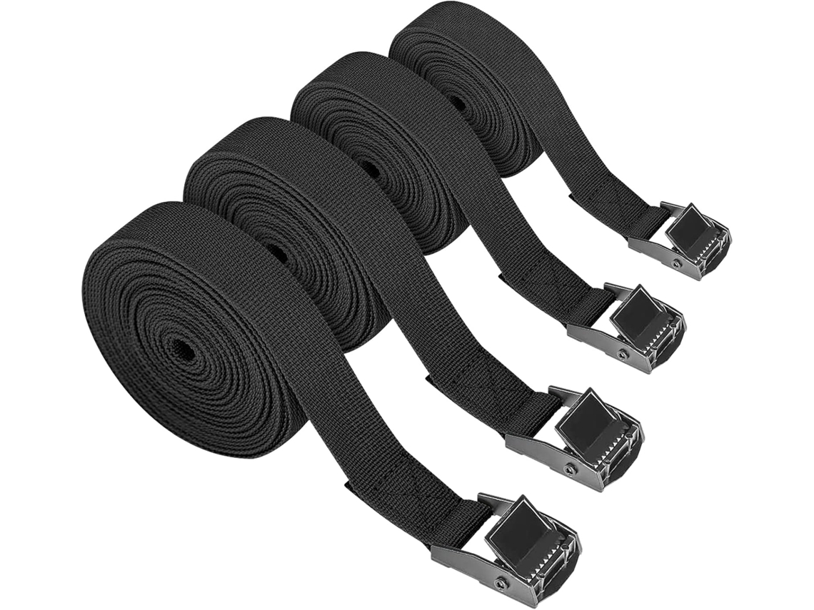 4 Cintas De Tensão 5m Com Fivela, Cinta De 25mm, Pretas Para Bicicleta